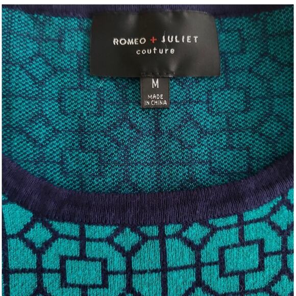 Romeo & Juliet Couture Knit Stretchy Dress Black Blue Geometric Print sz Medium - Picture 8 of 8